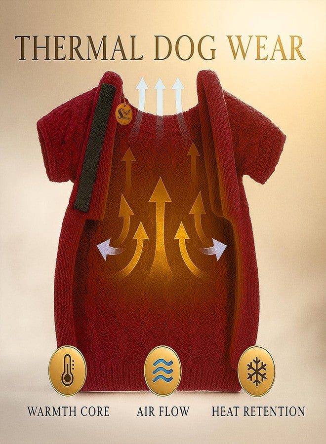 سايج سكوير سترة صوفية محبوكة يدويًا من Sage Square للكلاب من فصيلة شيه تزو | ملابس شتوية دافئة | ناعمة وقابلة للتمدد | ملابس حيوانات أليفة مصنوعة يدويًا للطقس البارد | زي مريح وأنيق | سترة محبوكة (لون عنابي) - Image 5